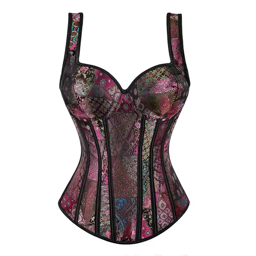 ARPLVF Women's Gothic Jacquard Lace-Up Overbust Corset Top - Adjustable Shoulder Straps, Purple, Autumn Womenswear, Halloween Party Outfit, Dark Gothic Party Vibe, Holiday Costumes for Halloween, 1569-Z1