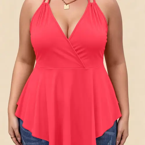 [Plus Size] Solid Color Halter Top, Casual Fashion Sleeveless Top for Daily Outdoor Wear, Women Plus Clothing for Summer, Fit