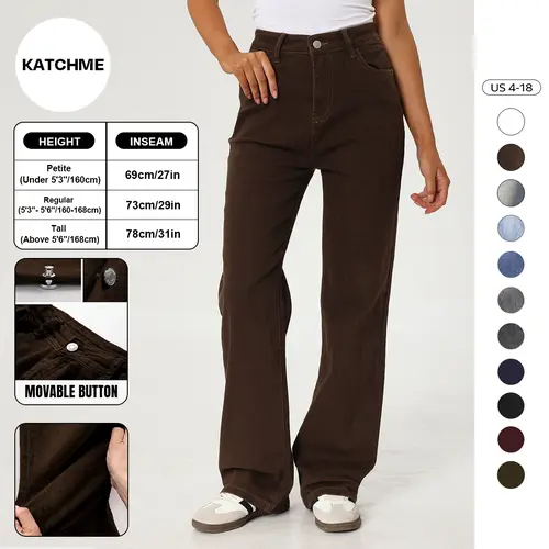 Katch Me Chic Women's Minimalist High Waist Durable Denim Wide Leg Jeans, Chic Multi-Pocket Trousers for Daily Wear, Classic Wrinkle-Resistant Baggy Stretchy Pants, Basic Bottom #TikTokMadeMeBuyIt #DenimJeans #WideLegPants