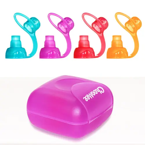 SoftSip Food Pouch Silicone Tops + Travel Case | Purple, 4 CT