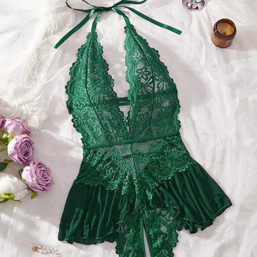 【Plus Size】 Lace Bodysuit Lingerie, Casual Comfy Breathable Sleepwear for Women, Women's Plus Size Sleepwear for Summer