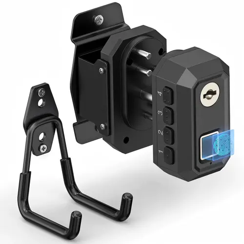 Biometric Fingerprint Security Lock & Wall Mount Vertical Rack Set, Heavy-Duty Metal Trigger Lock with Backup Keys, Space-Saving Storage for Toy Blasters, Fits Shotguns & Pistols