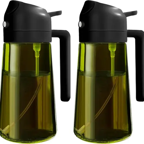 2 Count 2 in 1  Oil Sprayer for Cooking 16oz/470ml Light-Blocking Dark , Olive Oil Dispenser Bottle for Kitchen, Premium Dark Green Glass Oil Bottle, Food-Grade Oil Mister for Air Fryer, BBQ
