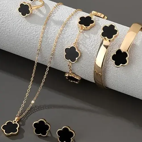 Flower Design Jewelry Set, Gifts for Girlfriend Elegant Necklace & Bracelet & Bangle & Ring &Stud Earrings,Prom Jewelry, Fashion Cute Jewelryfor Party, Daily Decor, Trendy All-match & Exquisite Jewelry for Birthday Gift #Summervibes