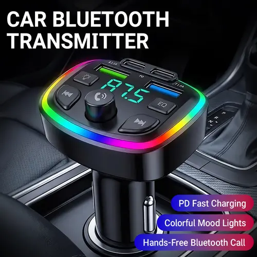 Bluetooth FM Transmitter for Car, Wireless Radio Adapter with 20W Type-C PD Fast Charging, Hands-Free Calling & Dual USB Ports, Support USB Drive Music Player, Road Trip Car Essentials Type C Rechargeable High Efficiency Charger