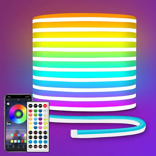 RGB LED neon Rope Lights LED neon Lights with Remote/APP Control 24V IP65 Waterproof Flexible Neon LED Strip Lights for Bedroom Room Outdoors Decor Rgb Colorful Led Led Lighted, Room Decor, Bedroom Decor Ideas, Led Ambient Light, Party Lights