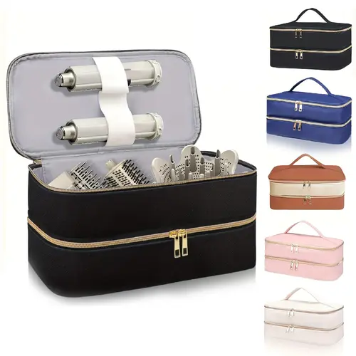 Dual-Layer Hair Carrying Case with Compartments, Travel Organizer for Accessories Storage, Portable and Convenient for Trips, Blow Dryer, Hair Blower, Travel Essentials Carryall, Travel Pouches, Travel Accessory, Travel Organizer Bag, Traveling Essentials