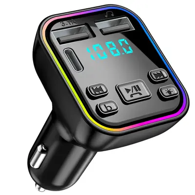 Car MP3 Player Bluetooth 5.3 FM Transmitter with 7-Color RGB LED Light PD/USB-C Fast Charger Supports TF Card & USB Disk Lossless Audio Sync Car Essentials, Car Accessories, Bluetooth Car Adapter