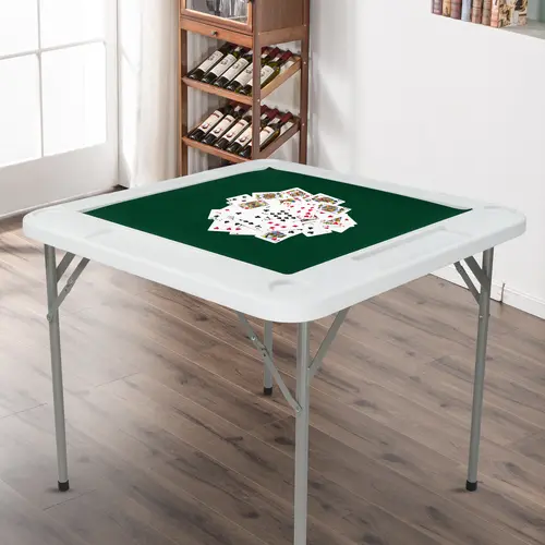 PEXMOR Durable 35" Foldable Square 4-Player Mahjong Table, Portable Board Game Table with Cup Holders & Chip Grooves, Easy Setup for Home Game Nights, Blackjack, Jigsaw Puzzles, Home Game Nights, Easy Setup