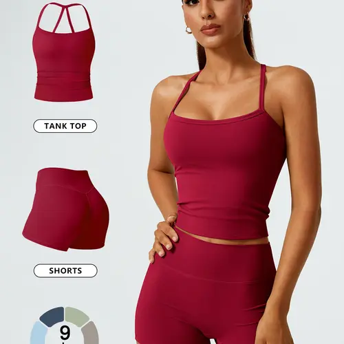 Women's Minimalist Solid Crop Tank Top & High Waist Shorts Loungewear, Casual Comfy Breathable Ribbed Top & Skinny Shorts Set, Ladies Sleepwear for All Seasons, Pajama Set, Pjs, Matching Lounge Set, Womenswear
