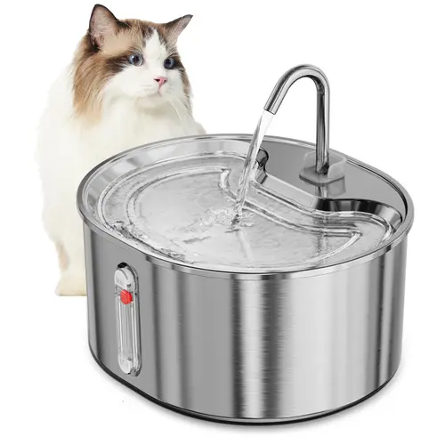 Geoorood Full Stainless Steel (3.2L/108oz) 304 Pet Water Fountain - Faucet & Fountain Bubbling Modes, 20dB Ultra-Quiet, LED Alert for Easy Monitoring, BPA-Free ABS, Dishwasher-Safe, Power Supply Included, All Ages Pet Feeding Accessory for Bedrooms