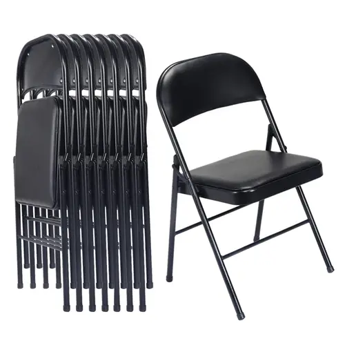 VINGLI Minimalistic 6-Pack Black Folding Chairs with Padded Seats, Portable Stackable Steel-Frame Commercial Seats, 330lbs Capacity for Events, Office, Indoor & Outdoor Use