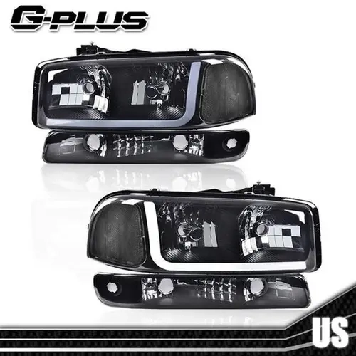 G-PLUS Headlights for 1999-2007 Sierra Yukon Smoked Lens LED Headlights w/ Turn Signal Lamps