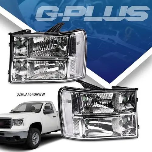 G-PLUS Headlights for 2007-2013 GMC Sierra 1500 2500HD 3500HD Pickup Truck Replacement Headlamp Chrome Housing Clear Lens Clear Reflector Driver & Passenger Side,car accessories