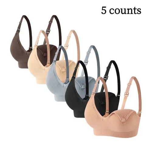 5pcs/7pcs Nursing Bra Set, Maternity Bras, Pregnancy Nursing Bras, Comfortable Seamless Breastfeeding Bras with Detachable Pads, Adjustable Straps & Buckles, Deep V Underwear, Plunge Bras, Bralette Set
