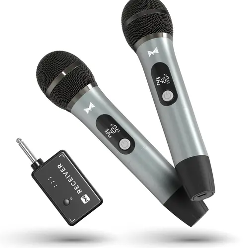Semi-Metal Body Wireless Microphone - 200ft Roam Mic with 1-to-1 Chip Connection, 40H Duration, Plug-and-Play, Mesh Head Cuts Noise, Metal-Tube for Singing, Video Recording