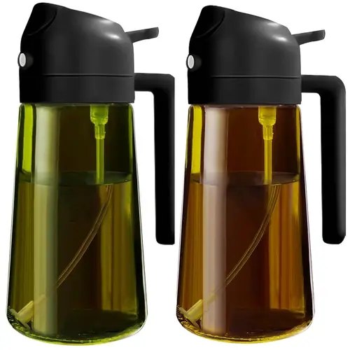 2-Count Light-Blocking Green Glass Kitchenware Oil Sprayer, 2-in-1 Food-Grade Transparent Liquid Spraying Storage Container, Air Fryer Cooking Olive Oil Dispenser Jar, Containers