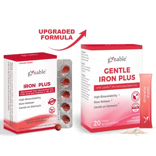 Gynable Gentle Nutritional Supplement Series - Microencapsulated Slow-Release, 27mg Easy-Intake Pleasant Orange Mouth-Dispersible Powder & 18mg Pregnancy-Safe Tablets, High Bioavail. for Iron Deficiency, Blood Health Support