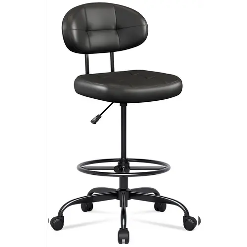 Misolant Drafting Chair Without Arms, Tall Office Chair with Footrest Ring for Standing Desk, Small Faux Leather Executive Office Chair with Adjustable Height for Bar Lab Counter Height Desk, Black MI-6103G  summergarden