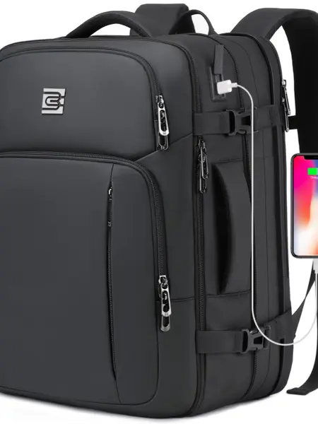 Bruno Cavalli #18621 Black 36L Expandable TSA Friendly Travel Backpack, Airline Compartment Travel Bag, Carry On Luggage, 17" Laptop Bag, Dual Handle Extra-Large Backpack, Water Bottle Pocket, Anti-Theft, Waterproof for Business, Laptop Bags