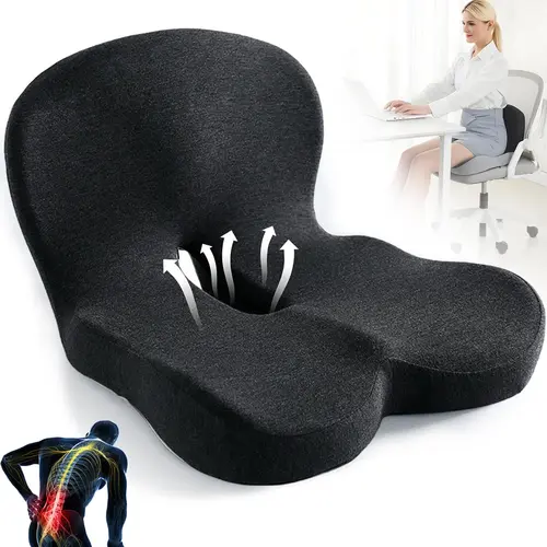 【summerwins】Non-Slip Memory Foam Ergonomic Seat Cushion, Skin-Friendly Breathable Mesh Cover with Extended Zipper, Easy to Remove & Wash, Adjustable Back Support Cushion Relieves Leg & Hip Pain for Office Chair, Truck Seat