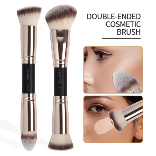 MAANGE Multifunctional Dual-Ended Cosmetic Brush Set, 2-Count Black Champagne Brushes for Foundation, Blush & Contour