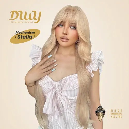 Stella-DWY Women's 30 in Platinum Blonde Long-Length Wavy Glueless Synthetic Full Machine Wig, Realistic Large Area Scalp, Hair Transitions