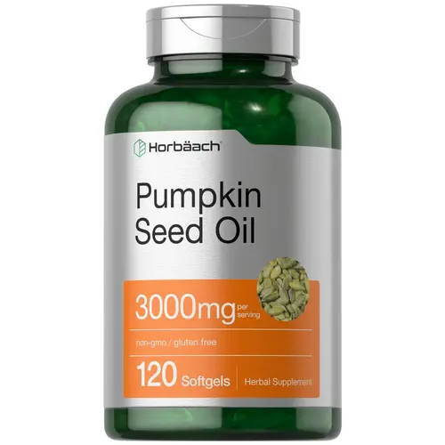 Horbäach Pumpkin Seed Oil - 3000mg - 120 Softgel Capsules - Cold Pressed Dietary Supplement - Non-GMO and Gluten Free Formula