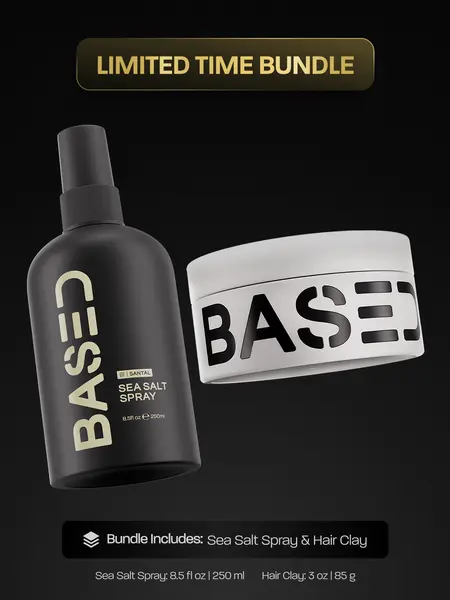 BASED Texture & Hold Duo: Sea Salt Spray & Hair Clay Bundle - Non-Toxic Volumizing Spray with Kelp & B5 + Strong Hold Texturizing Clay with Santal Sandalwood, Low Shine, Paraben Free
