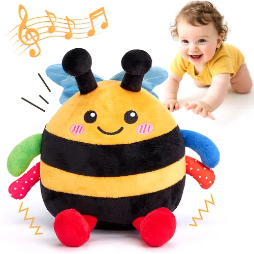 hahaland Baby Toy for 6-12 Months – Crawling Musical Dancing Bouncing Learning Bee Plush,Abeja que baila/Abeja que canta/ Interactive,48 Songs & Repeat what you say,Tummy Time Toy infant toy for Birthday 0-3 Months/6-12 Months,Cute Gifts Play