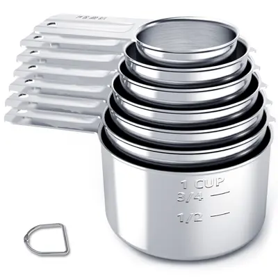Set of 7 Stainless Steel Measuring Cups Metal Stackable Measuring Cup for Dry or Liquid Ingredients Measurement - Kitchen Gadgets & Utensils for Cooking & Baking