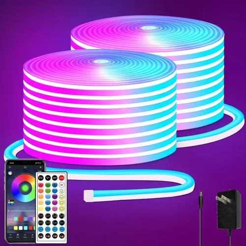 SEGRASS Super Bright RGB LED Neon Rope Lights, 2520-LED 24V IP65 Waterproof Flexible Strips with Remote & APP Control, Home Accessory for Bedroom Wall Decor, Aesthetic Room Decor, Chill Room Accessories (2 Rolls of 50ft) summerwins, Rgb Lighting, Led Ligh