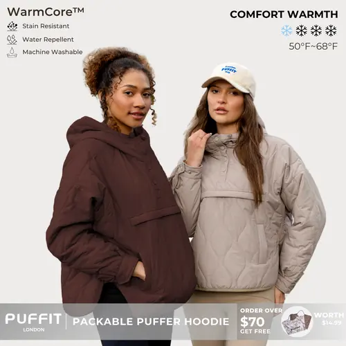 PUFFIT WarmCore Premium Women's Packable Baggy Fall Puffer Hoodie Coat Comfortable Quilted Lightweight&Warm Womenswear Water Repellent&Stain-Resistant Jacket Outerwear with Large Pocket,Plus Size Fit Fall Winter,Dog Walking,School Running,2026 Shopping