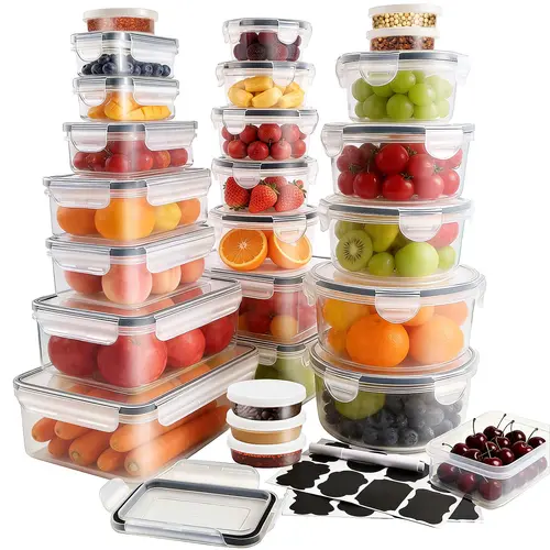 52Pcs Airtight Shatterproof PP Food Storage Set (26 Containers + 26 Lids) - Pantry Storage, Stackable Lunch Kit, Fridge Organizer with Labels/Marker for Meal Prep & Kitchen Preservation, Pantry Storage Containers