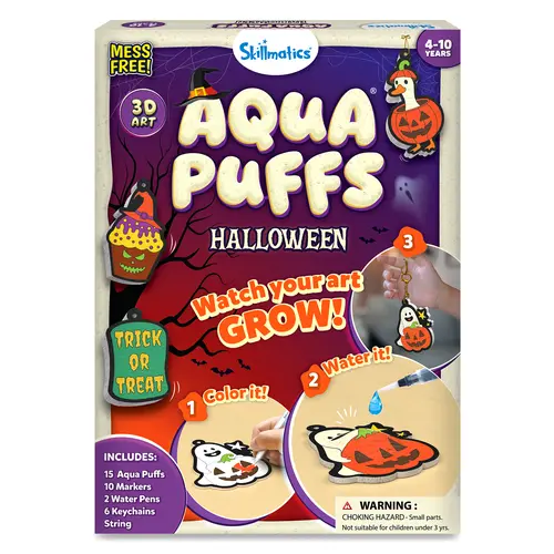 Aqua Puffs - Skillmatics 3D Art Kit for Girls & Boys Ages 4-10 - 15 Aqua Puffs, 10 Markers, 2 Water Pens, 6 Keychains, String, Magical Craft Activity, Travel Toys, DIY Decor