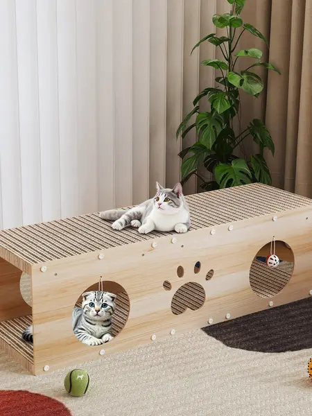 IRONCK 39" Durable Wood Multi-Use Cat House - 2-in-1 Indoor Cat Furniture with Scratcher Board, Vertical Scratcher, Ball Toy, Pre-Cut Panels & Large Play-Rest Space (Kitten Bed & Playhouse)