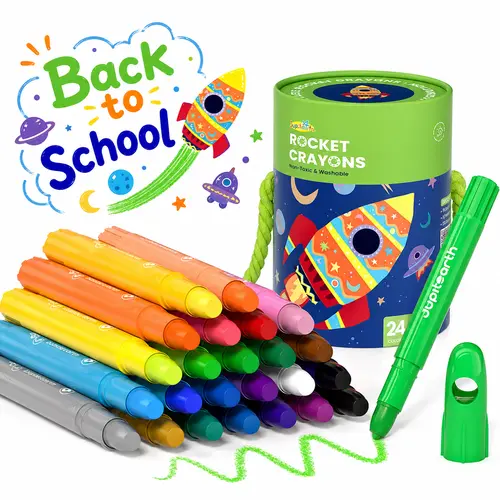 【back to school shopping】JUPITEARTH Jumbo Silky Crayons for Toddlers Easy Grip, Twist Rocket Crayons 24/18/12 Non-Toxic Washable Colors with Storage Bucket, Smooth Art Supplies for Kids Toddler Gifts Summerwins ack to School Shopping tiktokshopbacktoschoo