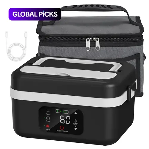 Rechargeable Cordless Self-Heating Lunch Box Portable Food Heater, Heated Lunchbox, Thermal Heated Meal Container for Meal Prep, Office, Travel, Car, Picnic and Outdoor Use, Ideal Gift #GLOBAL PICKS