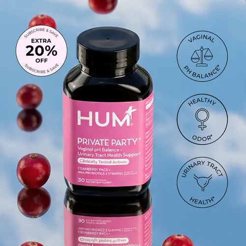 HUM Private Party - Vaginal Probiotics for Women's Health, pH Balance Supplement & Urinary Tract Support with Cranberry & Lactobacillus Blend | Cranberry Lozenges, (30 Count)