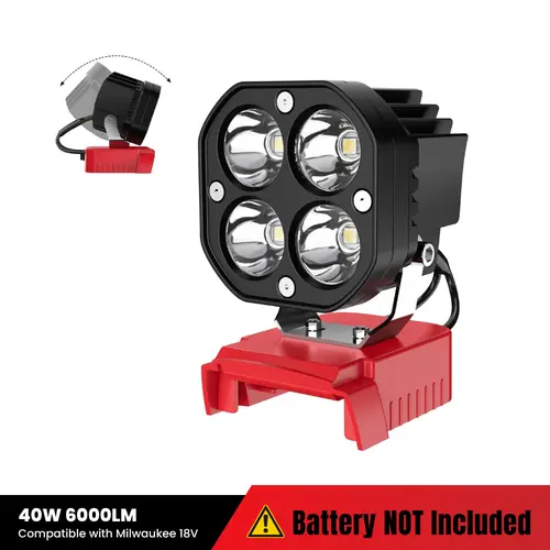 Azocek 18V Cordless LED Work Light – 40W 6000LM Milwaukee Battery Compatible, Adjustable Floodlight for Camping, Construction, Auto Repair & Outdoor Use [Battery Not Included]
