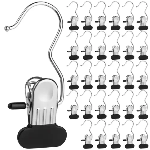 30 Pack Heavy-Duty Stainless Steel Boot Hangers - Adjustable 360° Easy Access Hooks, Wet-Proof Laundry Hooks Clips, Metal Home Organizers for Tall Boots, Garage, Towels