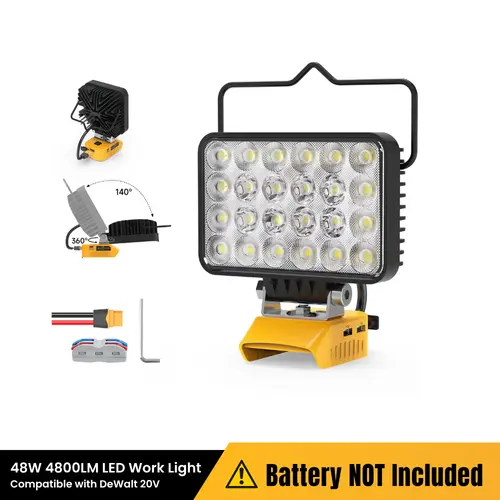 Azocek New Upgrade LED Work Light Compatible with Dewalt 20V Battery, 72W 7200LM Flashlight, 20V Battery Cordless Work Light with Low Voltage Protection & Dual USB & Type-C Charging Port