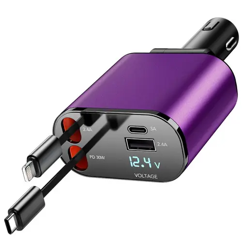 Retractable Car Charger,66WFast Charge,Support for various protocols super fast charging.2 Retractable Cables and 2 USB Ports Car Charger Adapter.Compatible with iPhone&Android Cell Phone cord,4 IN 1,back to school,back to school haul