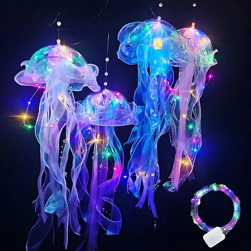 5pcs Magical Colorful Jellyfish Hanging Lanterns - 3 Lighting Effects Ornaments, Festive Party Accessory for Mermaid Themed Events, Room Decorations for Ocean Themed Spaces
