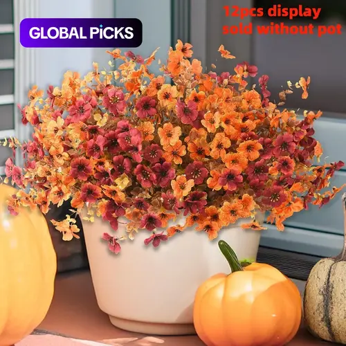 Artificial Flowers Set of 12 for Autumn Decoration, Lifelike No-Maintenance Faux Floral Arrangements for Garden, Balcony, Harvest Festival & Thanksgiving, Plastic Flower Decoration