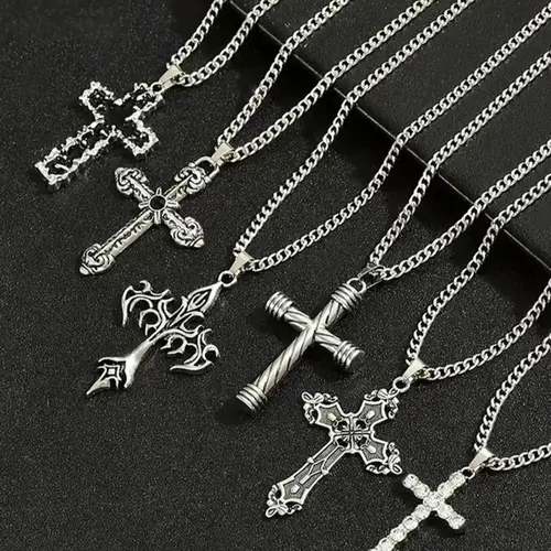 Men's Vintage Cross Pendant Necklace Set, Fashion Cool Accessories, Coptic Cross Necklace, Cross Chain Design, Stainless Steel Jewelry for Party, Daily Clothing Decor, All-match Jewelry for Birthday Gift, Durable Fashion Accessory