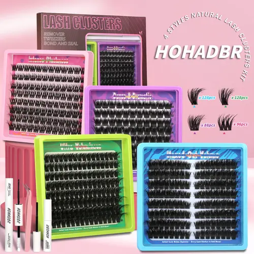 4 Styles Lash Clusters Kit, Volume/ Mega/ Full/  Fluffy Ultra Eyelash Clusters Extensions with Everything You Need for Beginners and Proficient, DIY at Home Easily,back to school