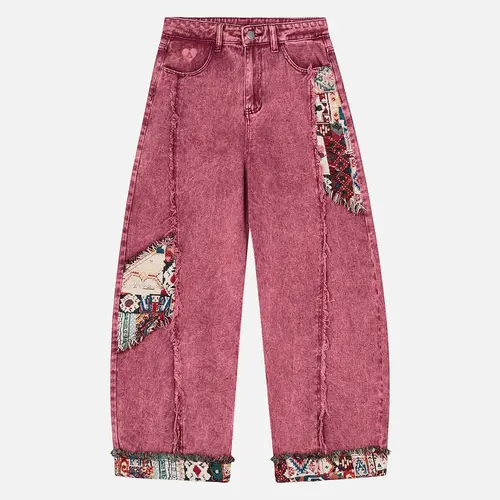 Aelfric Eden Patchwork Distressed Baggy Wide-Leg Jeans with Pockets Soft Denim Casual Streetwear Vintage Y2K Pantstressed Pants,clothes for back to school,first day of school outfits