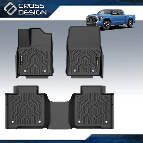 CROSSDESIGN 3-Piece Black Upgrade TPE Car Floor Mats, Front and Rear Set for 07-25 Toyota Tundra CrewMax Cab, Anti-Slip Waterproof TPE Shields Cabin Floors, Odor Prevention, Shake-Off Cleanup All-Weather Protection, Front And Rear Set Floor Mats