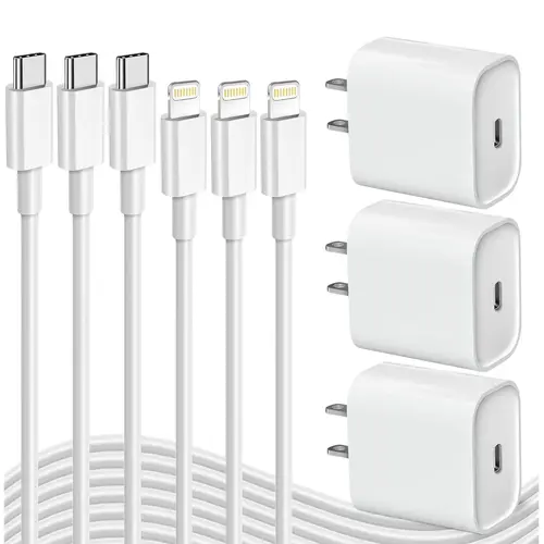 APFEN 6-Pcs 20W Cellphone Charger Set - MFi Certified USB Quick Charge (3x Faster), Triple Safe Type-C Travel Plug with 5Ft/6Ft Type-C to Lightning Cables for iPhone 14/13/12/11 Pro Max, Device Protection